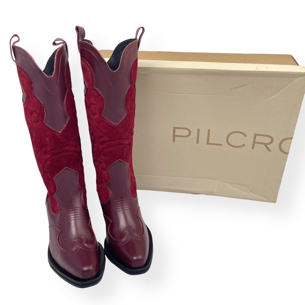 NWT Pilcro Anthropologie Western Red Cowboy Boots EU 39 Leather Suede $280 - Picture 4 of 16